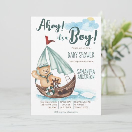 あーそれは男の子テディベアの赤ちゃん航海のシャワーだ 招待状 (スタンド正面)