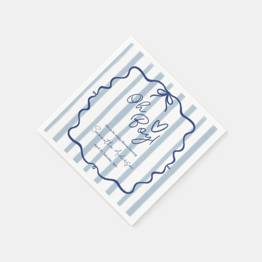 あー男の子かわいいお洒落青いストライプ赤ちゃんシャワー スタンダードカクテルナプキン (角)