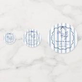 あー男の子かわいいモダンほこりっぽい青いストライプの赤ちゃんシャワー コンフェッティ (正面)