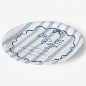 あー男の子かわいいモダンほこりっぽい青い赤ちゃんシャワー ペーパープレート (アングル)