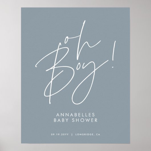 あー男の子のシャワーモダン台本ベビーブルーエレガント ポスター (正面)