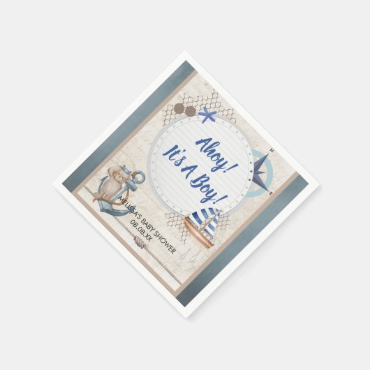 あー男の子のテーマの赤航海のちゃんシャワー スタンダードカクテルナプキン (角)