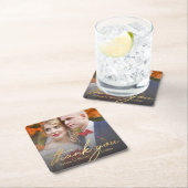 あ感謝していあ、金ゴールド手書きの結婚式の日写真 スクエアペーパーコースター (インサイチュ)