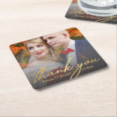 あ感謝していあ、金ゴールド手書きの結婚式の日写真 スクエアペーパーコースター (アングル)