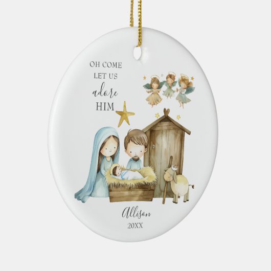 あ来ああ彼の出生シーンのクリスマスを崇拝しよう セラミックオーナメント (右)