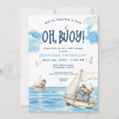 あ航海のあ男の子セーラーテディがベビーシャワーを負担 招待状 (正面)