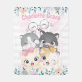 あ～かわいいガーリー幸せ子猫フレンズフローラ名 フリースブランケット (正面)