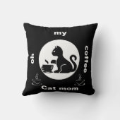 あ～コーヒー猫お母さんおもしろい可愛いモダン黒 クッション (裏面)