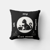 あ～コーヒー猫お母さんおもしろい可愛いモダン黒 クッション (正面)