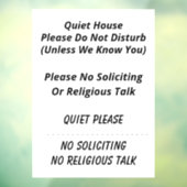 いいえ勧誘、宗教、邪魔しない、静かに ウィンドウサイン (シート3)