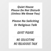 いいえ勧誘、宗教、邪魔しない、静かに ウィンドウサイン (シート)