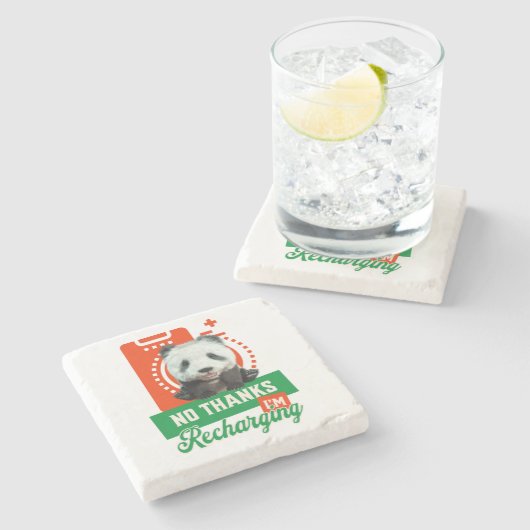 いいえ感謝してい、私はPanda Bear Cub Batteryを充電している ストーンコースター (横)