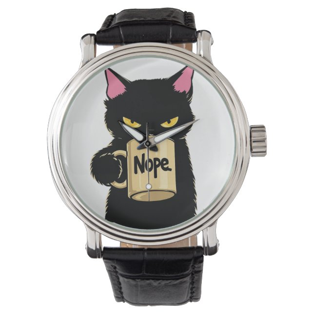 いいえ猫コーヒーマグ – 面白い黒猫の態度 腕時計 (正面)
