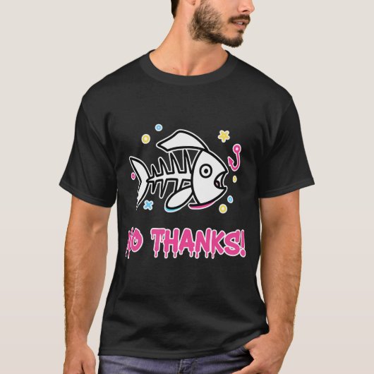 いいえ結構！面白い魚のスケルトンキャラクター Tシャツ (正面)