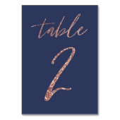 いいえ、2 - グラムジッター ローズゴールドとブルー ウェディング テーブルナンバー (裏面)