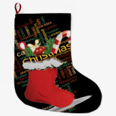 いいカスタムキャンディーの杖を持つクリスマスストッキング ラージクリスマスストッキング (正面)