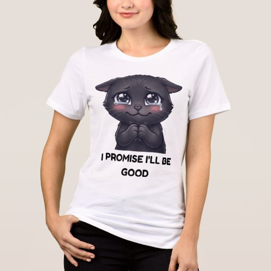 いい子にするよ 絵文字 泣く黒猫 トライブレンドＴシャツ (正面)