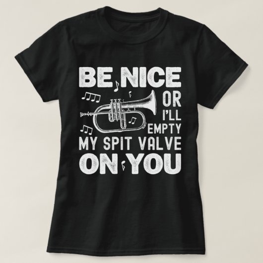 いい時唾を吐くバルブのフルゲルホーンを空にするおもしろい Tシャツ (デザイン正面)