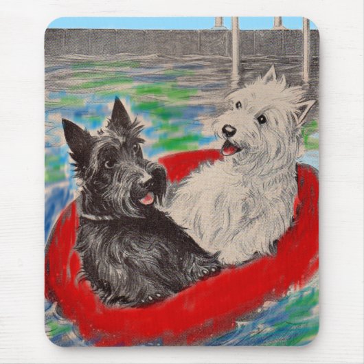 いかだの上の黒と白 マウスパッド (正面)