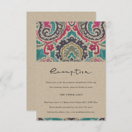 いかだボホトバルイカットピンクティール（緑がかった色）結婚披露宴 エンクロージャーカード (正面/裏面)