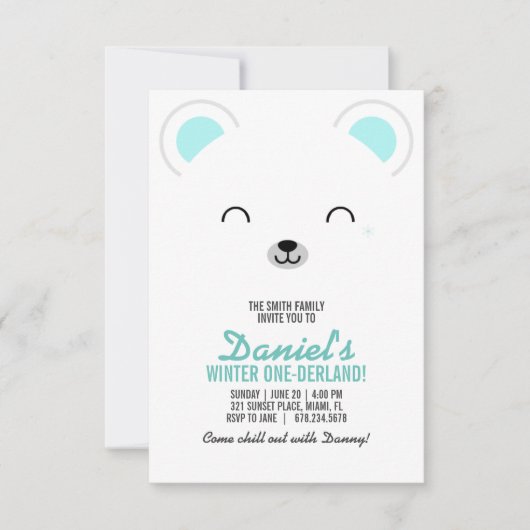 いかなる年齢の冬の北極熊の誕生パーティー 招待状 (正面)