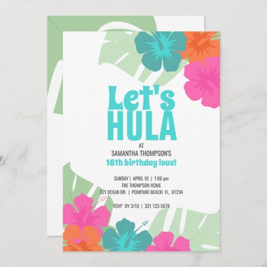 いかなる時代の熱帯バースデーパーティーシャーバートルアウ(ハワイ式宴会) 招待状 (正面/裏面)