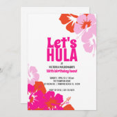 いかなる時代の熱帯誕生日パーティーピンクオレンジルアウ(ハワイ式宴会) 招待状 (正面/裏面)