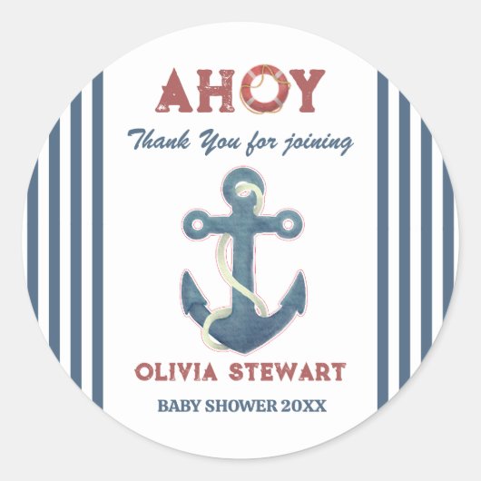 いかりありがとう航海の赤ちゃんシャワー ラウンドシール (正面)