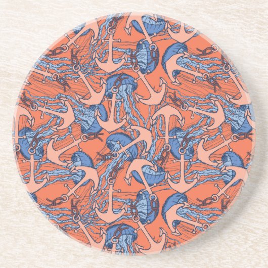 いかりおよびくらげパターン コースター (正面)