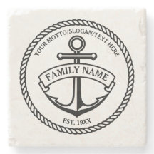 いかりおよびロープの家族またはボートのロゴの石のコースター