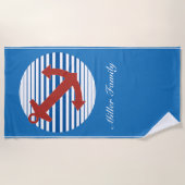 いかりおよび名前をカスタムするを用いる遊航船 ビーチタオル (正面)