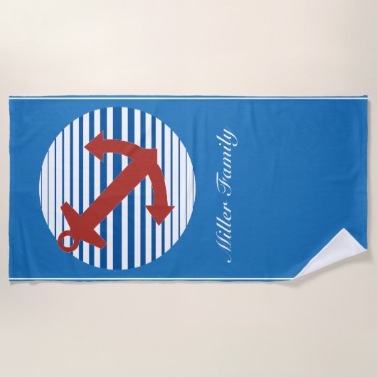 いかりおよび名前をカスタムするを用いる遊航船 ビーチタオル (正面)