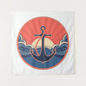 いかりおよび海の波パターン タペストリー (正面(横))