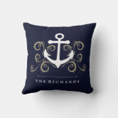 いかりおよび金ゴールドの渦巻との航海のな濃紺 クッション (裏面)