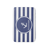 いかりが付いているカスタムで青および白のストライプ バスマット (正面縦)