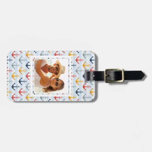 いかりが付いているカスタムな写真の航海のなパターン ラゲッジタグ (正面横)