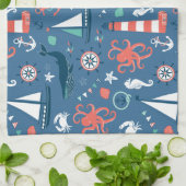 いかりが付いている航海のなレトロの船員のガーリーなパターン キッチンタオル (折り畳み)