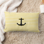 いかりが付いている航海のな黄色のストライプ ランバークッション (ブランケット)