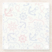 いかりが付いている赤そして海軍背景 ガラスコースター (裏面)