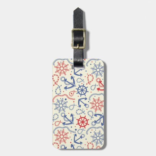 いかりが付いている赤そして海軍背景 ラゲッジタグ (正面縦)