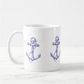 いかりが付いている青および白く航海のなコーヒーカップ コーヒーマグカップ (左)