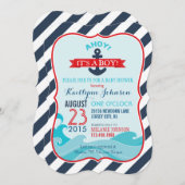 いかりとストライプのベビーシャワー招待状 招待状 (正面/裏面)