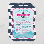 いかりとストライプのベビーシャワー招待状 招待状 (正面/裏面)