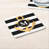 いかりとストライプ スクエアペーパーコースター (アングル)