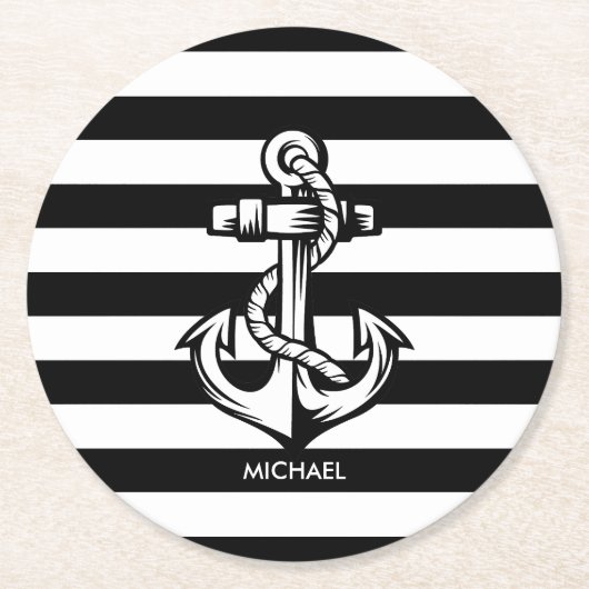 いかりとストライプ ラウンドペーパーコースター (正面)