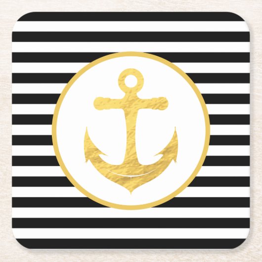 いかりとストライプ |航海のテーマ | Coasters スクエアペーパーコースター (正面)