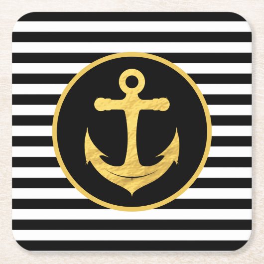 いかりとストライプ |航海のテーマ | Coasters スクエアペーパーコースター (正面)