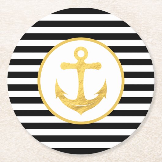 いかりとストライプ |航海のテーマ | Coasters ラウンドペーパーコースター (正面)
