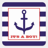 いかりとブルーのストライプベビーシャワーステッカー スクエアシール (正面)