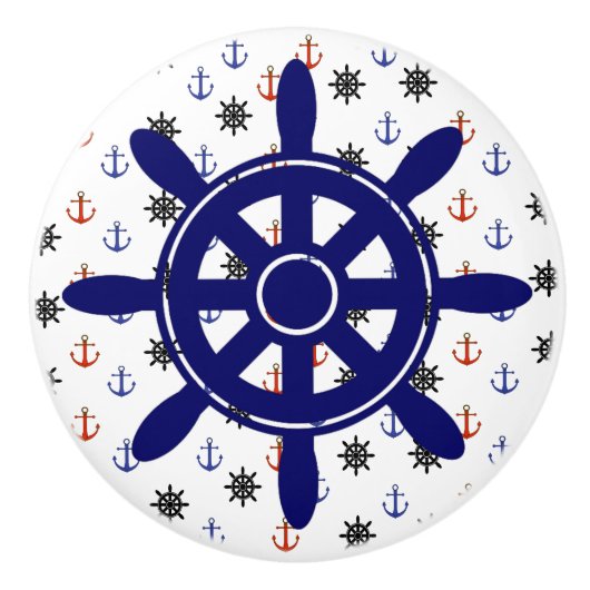 いかりとホイール航海のをテーマにしたキャビネットノブ セラミックノブ (正面)